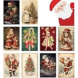 10 Pcs Vintage Christmas Greeting Cards，Christmas Reprint Antique Postcard Set，Retro Blank Christmas Greetings for Friends and Family，Merry Christmas Cards for All Occasions New Year Gift Giving