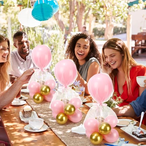 Image of BBTO 8 Set Pink Gold Table Centerpieces Balloons Stand Kit, Latex Balloons and Table Stand Holder with Base Tulle for Wedding Birthday Grad Prom Centerpieces Party Back to School Baby Shower
