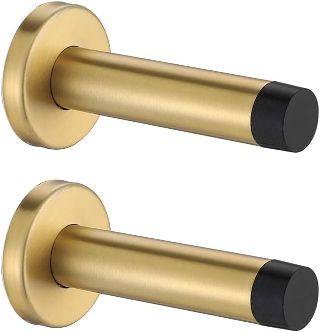 JQKDoor Stopper Gold, 304 Stainless Steel Sound Dampening Door Stop Bumper Wall Protetor 2 Pack, Brushed Gold, DSB5-BG-P2