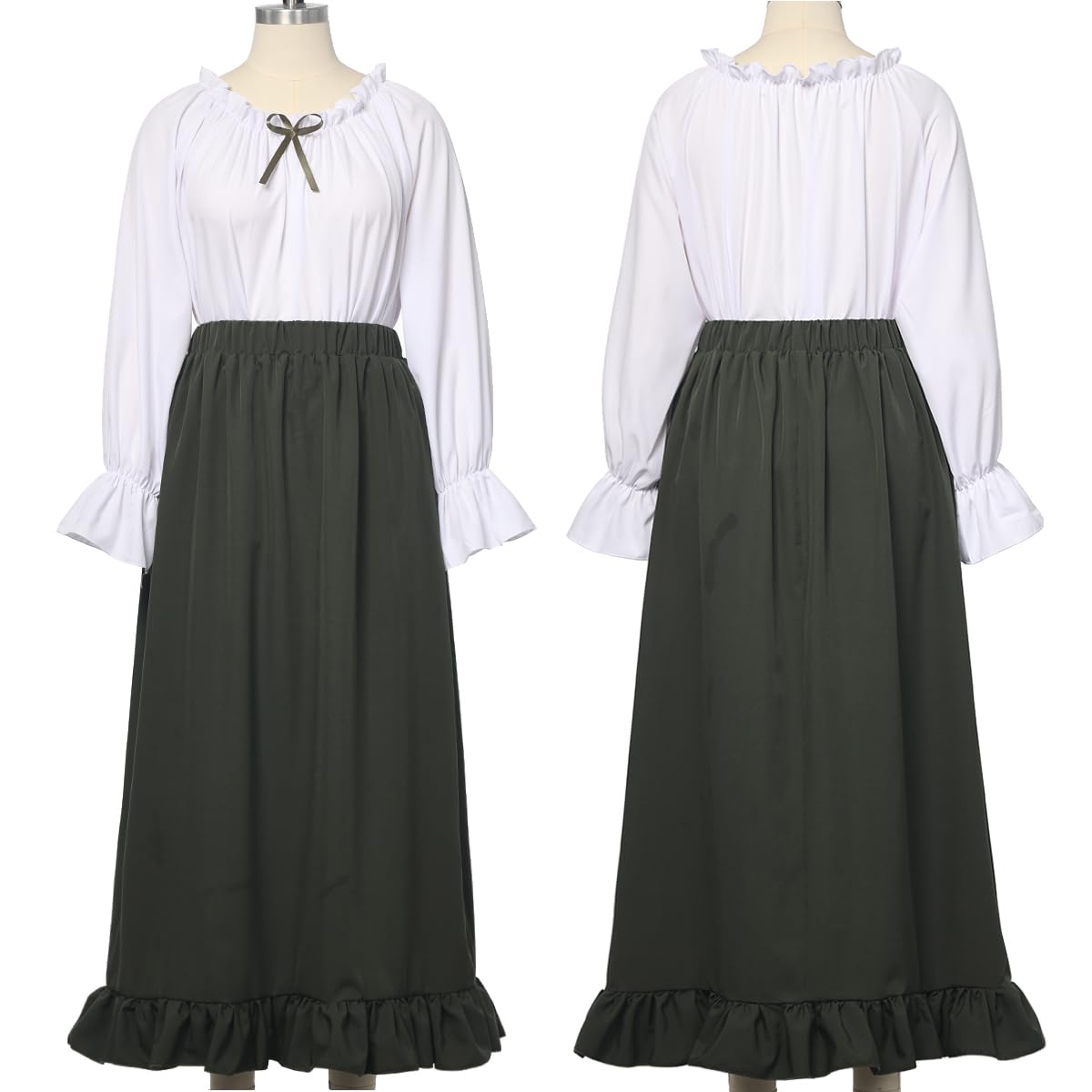 BPURB Disfraz medieval renacentista para mujer campesina victoriana hombros descubiertos blusa falda superior manga larga vestido vintage
