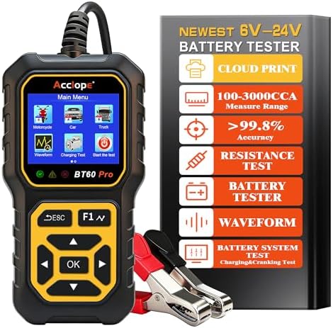 BT60 PRO Yellow Battery Tester Automotive 100-3000 CCA, for Car, Truck, Motorcycle, 6V 12V 24V, Car Battery Load Tester, Compatible with AGM, Gel, FEB Batteries