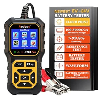 BT60 PRO Yellow Battery Tester Automotive 100-3000 CCA, for Car, Truck, Motorcycle, 6V 12V 24V, Car Battery Load Tester, Compatible with AGM, Gel, FEB Batteries