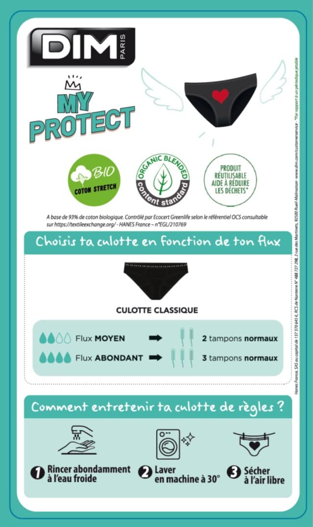 DIM My Protect Mutandine mestruali per ragazze x2 | Flusso abbonnte | Cotone organico ultra assorbente | Comfort e sicurezza | Lavabile
