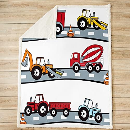 Loussiesd Boys Throw Blanket for Couch Bed Sofa Cartoon Construction Cars Fleece Blanket Decorative Abstract Vehicles Sherpa Blanket Excavator Tractor Fuzzy Blanket Baby 30"x40" Plush Blanket