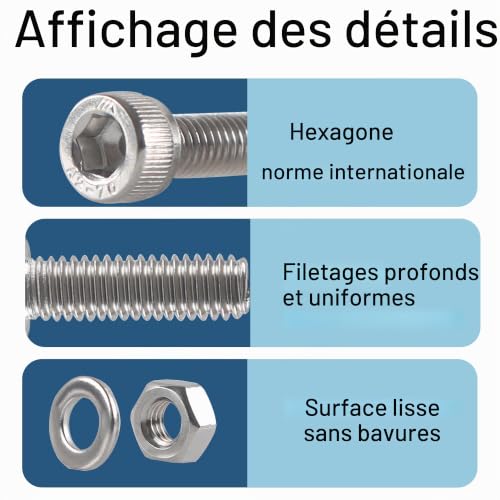 huruirui 580pcs M5 M6 M8 Jeu de Vis et écrous Vis Boulon et écrous à Six Pans Creux 304 Visserie Inox Assortiment Ecrous et Boulons Rondelles Kit pour Réparation Bricolage Mécanique – vue 4