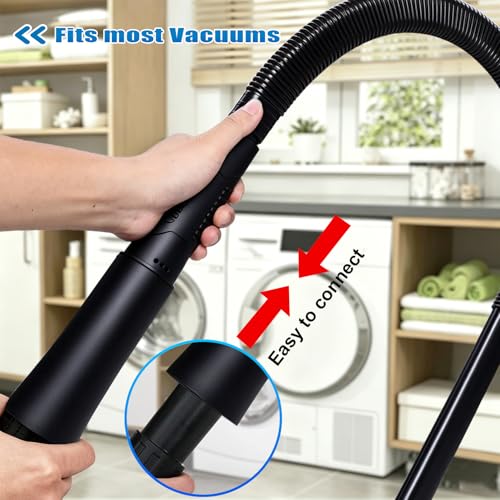 Image of 3 Pieces Dryer Vent Cleaner Kit: Vacuum Hose With Brush & Gloves Fits for Vacuums Cleaner, Refrigerator Condenser Coils, Tight Spaces Behind Appliances, Deep Cleaning Tools for Clogged Ducts- Black