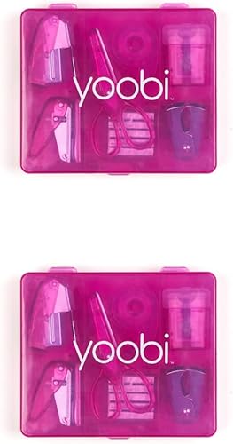 Yoobi: Mini kits de suministros de oficina rosa – Mini kit de suministros escolares – Incluye tijeras, mini grapadora, removedor de grapas,
