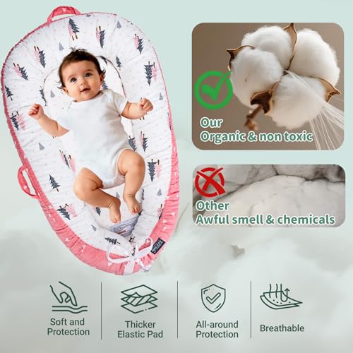 Image of Infant Support Cushions | Baby Lounger | Cotton Infant Lounger | Reversible Adjustable Portable Floor Lounger | Supervised Awake Only No Sleeping | Soft Breathable Washable Cover (Pink)