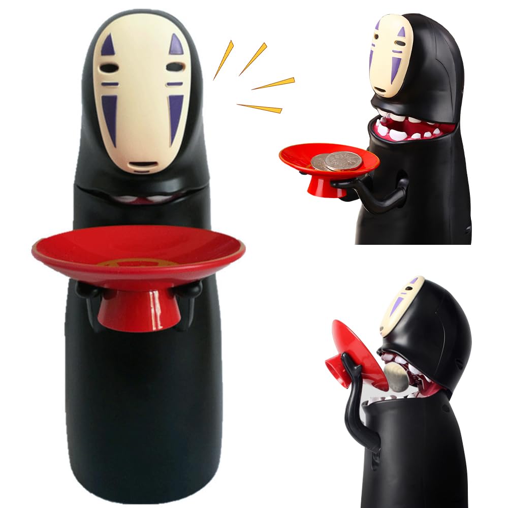 Salvadanaio Anime Cartone Divertente, Salvadanaio Elettronico con Effetto Sonoro Singhiozzo, Deglutizione Automatica delle Monete Creativo, Bambini e Decorazioni per la Casa, black
