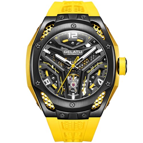 Image of OLEVS Mens Watches Skeleton Mechanical Black Watches for Men Wrist Watches Automatic Luxury Tungsten Steel Sapphire Crystal Waterproof Luminous Gold and Black