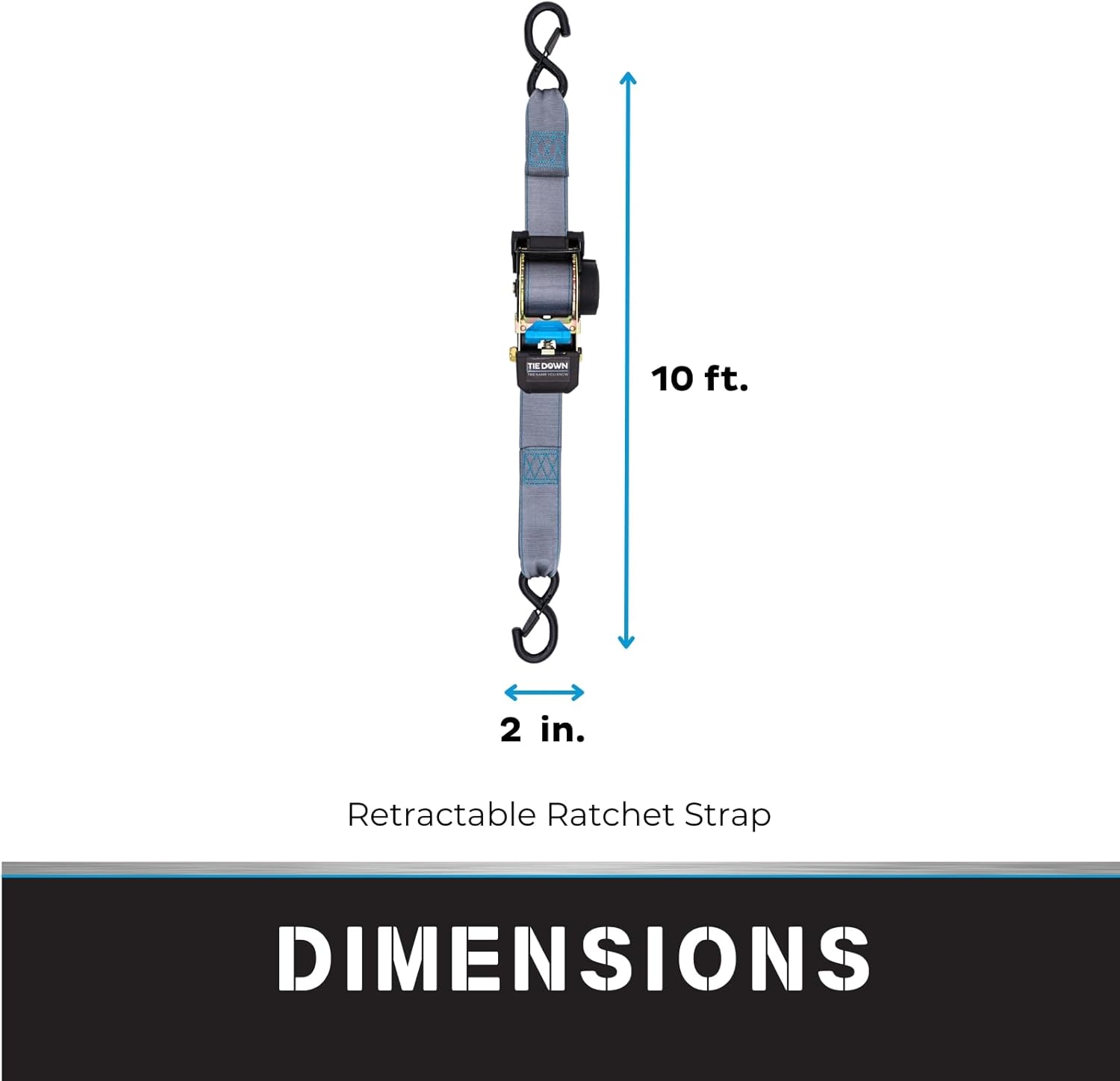 Tie Down 2 in. x 10 ft Grey Heavy Duty Retractable Ratchet Strap, 2-Pack Kit - 3000 lbs. Breaking Load Limit