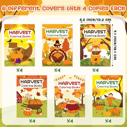Image of Fall Harvest Coloring Books for Kids 24Pcs Bulk Thanksgiving Mini Coloring Booklet DIY Art Drawing Book with Pumpkin Turkey for Toddlers Autumn Thanksgiving Birthday Party Favors Goodie Bag Filler