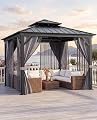 KYBOLT 10x10 Ft Hardtop Gazebos with Heavy Duty Double Roof, Nettings and Curtains Galvanized Steel Outdoor Gazebos for Patio, Backyard, Deck, Lawn