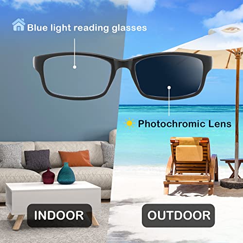 Sunamoy Wide Reading Glasses For Men Blue Light Blocking Computer Readers Stylish Designer Sport Cheater Large Head Frame Nice Black Photochromic Tinted Dark Transition Eyeglasses 2 Packs thumb #1