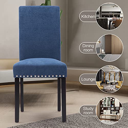Lsspaid Dining Chairs, Fabric Padded Dining Room Chairs, Nail Head Trim Dining Chair, Blue, Set Of 4 #TOP5