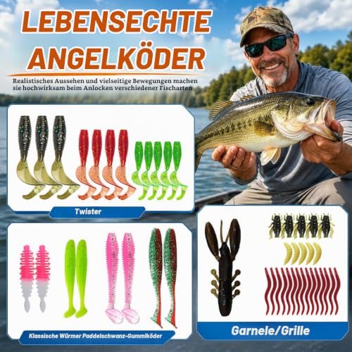 148-teiliges Angelköder-Set mit Köderbox, Angelzubehör für Hecht, Zander, Forelle & Barsch – Wobbler, Blinker, Spinner, Jigs & Haken für Süß- und Salzwasser – Bild 3