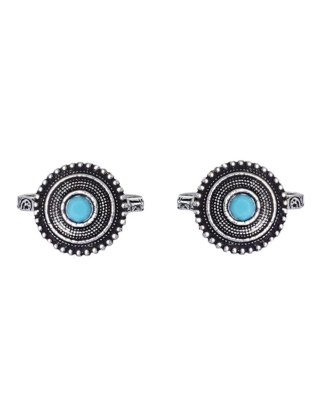 Shaanvi Light Blue Stone Silver Oxidised Toe Rings for Women-image-35