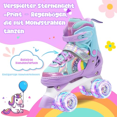 OLYSPM Rollschuhe Kinder Rollschuhe Verstellbar Rollschuhe Damen,LED Rollschuhe und 4 Größen verstellbar,Rollschuhe mit Aufbewahrungstasche für Mädchen,Jungen und Anfänger(Lila)