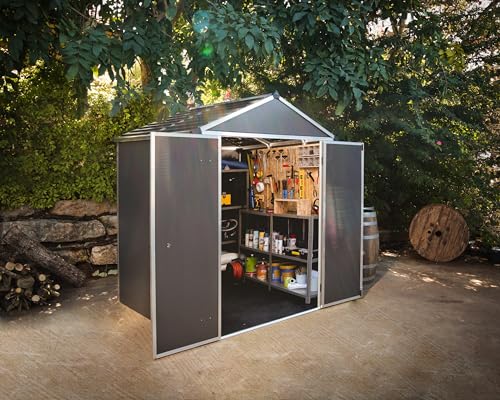 Canopia by Palram Gerätehaus Rubicon 6x5 Geräteschuppen Metall 154x185x217 cm Grau Polycarbonatplatten rostbeständig UV-Schutz