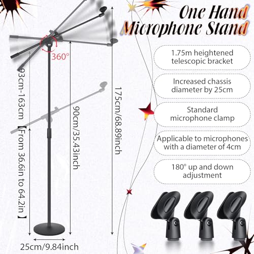 DoubleFill One Hand Microphone Stand with Weighted Heavy Round Base, 3 to 5.3 ft Height Adjustment Microphone Stands, Telescoping Mic Boom Arm, Mic Holder for Singing Concert Performances(6 Pack) by DoubleFill - Used condition - Image 3