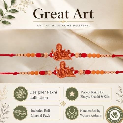 Image of Great Art Rakhi Set with Roli Chawal & Fridge Magnet | Traditional Raksha Bandhan Combo-FM126