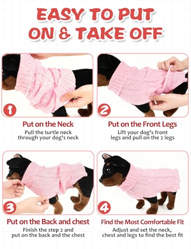 Image of Soft Warm Dog Sweaters - Turtleneck, Double Knitting, Collar for Outdoor Playing, Warm Dog Clothes (XL, Pink)