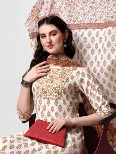 Image of MIRCHI FASHION Women's Designer Straight Fit Cotton Printed and Embellished Kurta Set with Trouser Pant and Dupatta
