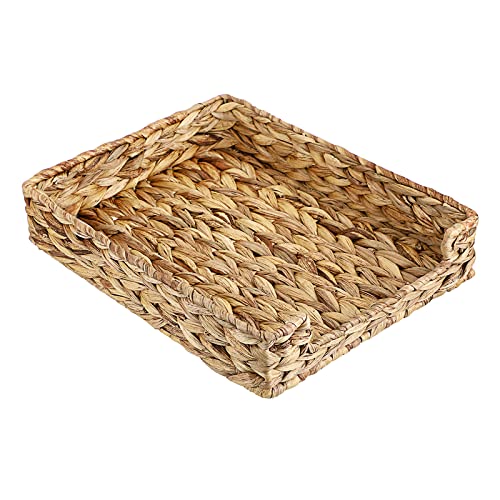 BSTKEY Natural Water Hyacinth Letter Tray Desk File Basket, Woven Rectangle Paper Document File Organizer, Letter Magazine Mail Holder for Home Office