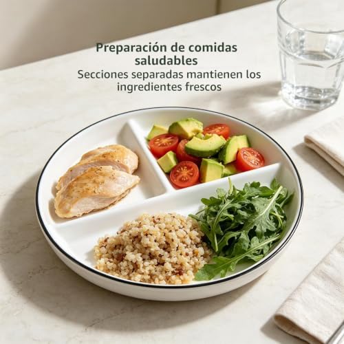 Miniatura 5 de Hoshisea Platos Llanos De Cerámica, Platos Con Compartimentos, Platos Divididos De Cerámica,Plato Ceramica Infantil, Para Comidas Divididas, Fiestas, Refrigerios, Postres Blanco