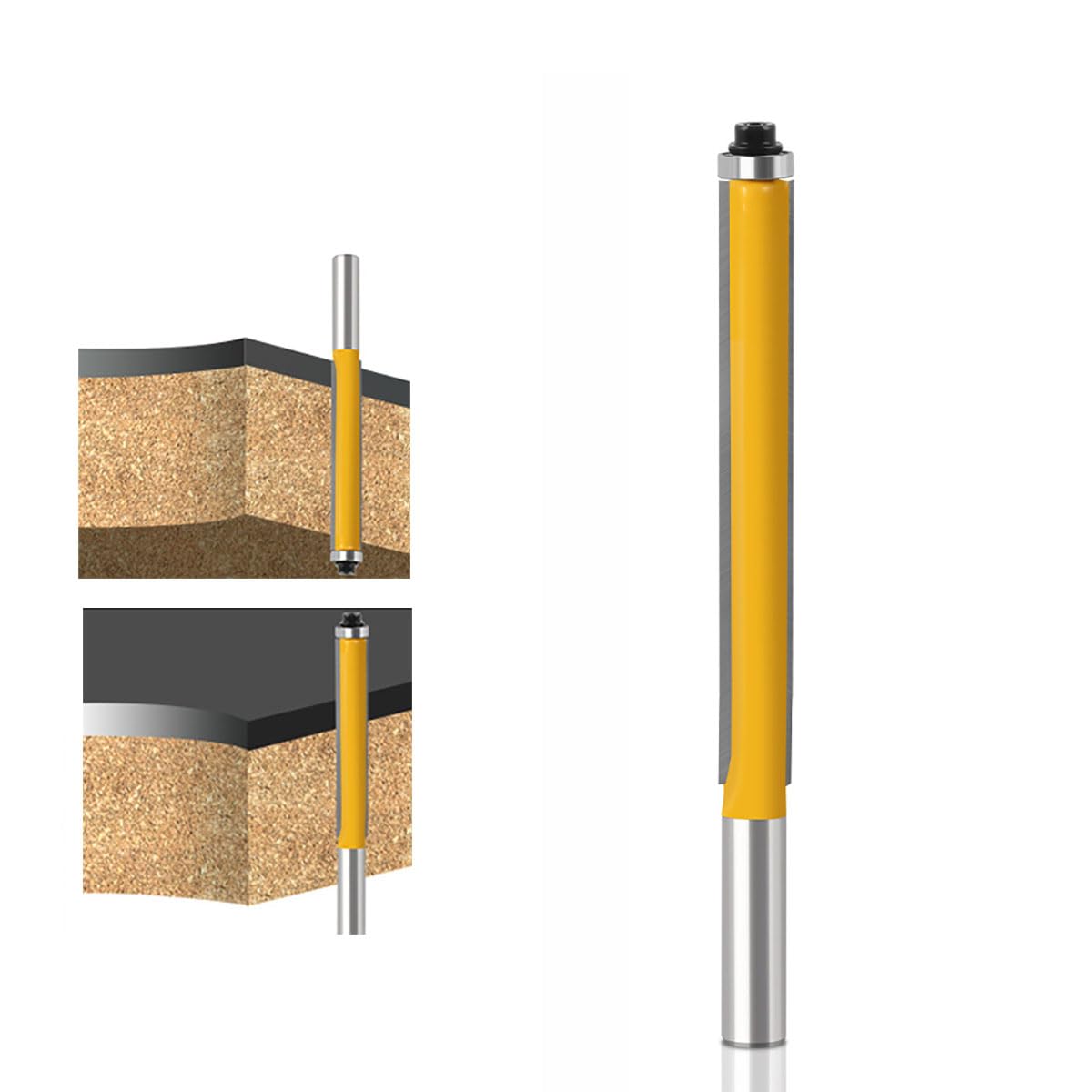 8mm Shank Flush Trim Router Bit with Bearing, Extended Double Flute Straight Cutter for Woodworking, 50.8mm Overall Length