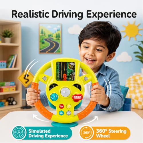 Image of Lifelong Kids Steering Wheel | Realistic Car Driving Simulator with LED Lights, Horn, Gear Lever, Turn Signals, Interactive Sounds & Music | Educational Pretend Play Toy for Boys, Girls 3-6 Yrs