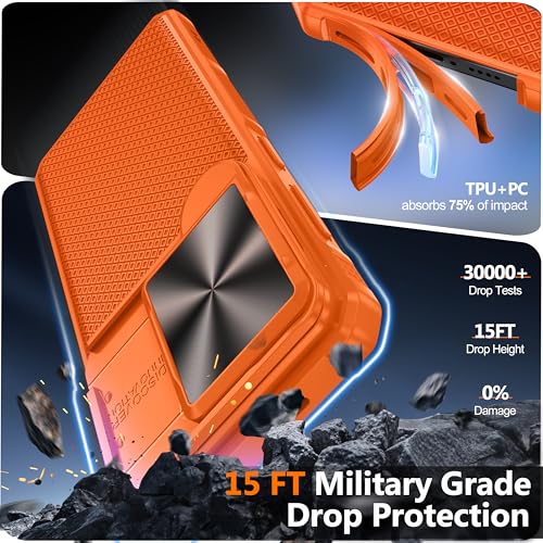 Image of Magnetic for Samsung Galaxy S26 Case,[Slide Camera Cover][Kickstand][Compatible with Magsafe][Kickstand][Military Grade Protection] Shockproof Rugged Case for Galaxy S26, Orange