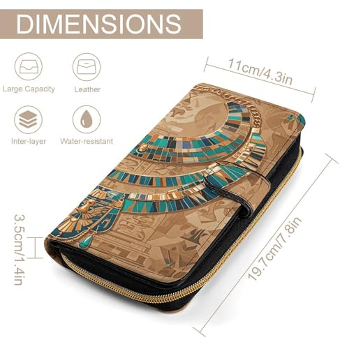 PU Leather Wallet Egyptian Necklace Print Travel Purse Women's Long Bifold Wallet Ladies Card Holder Purse with Zipper & Snap Closure2