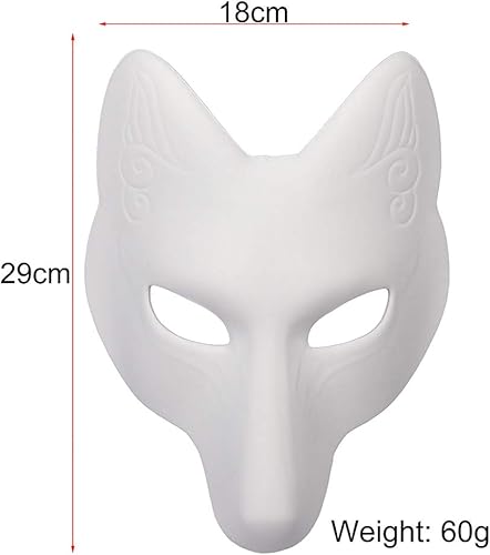 Miniatura 5 de ABOOFAN Máscara de zorro blanco para Halloween, disfraz de zorro, disfraz de Kabuki Kitsune japonés en blanco para Halloween, accesorio de disfraz