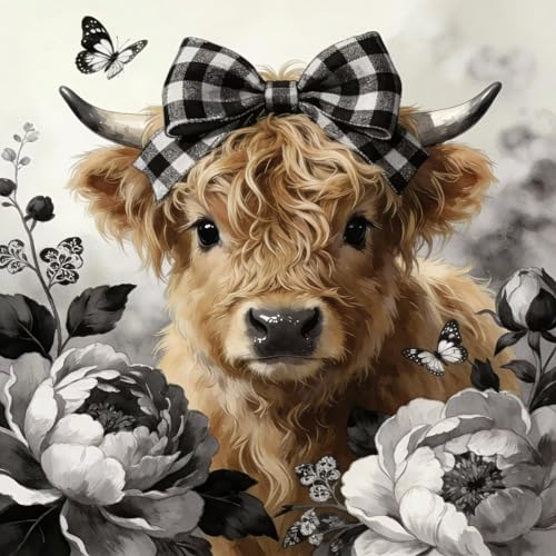 5D Diamond Painting for Adults Cow Diamond Art Kits for Beginners DIY Highland Cow Full Round Gem Crystal Art Paint by Diamond Home Wall Decor 8x12 Inch