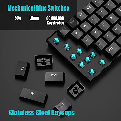 Image of Metal Keycaps Mechanical Gaming Keyboard with Blue Switches, Support USB Bluetooth Connection, 15 RGB LED Backlit, for Windows Mac PC(Black)