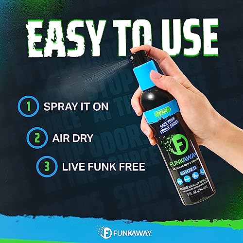 Image of FunkAway Shoe Deodorizer Spray (8 oz) Odor Eliminator for Shoes, Skates, Work Boots and Hard-to-Clean Items, Extreme Odor Neutralizer that Attacks Funk at the Source