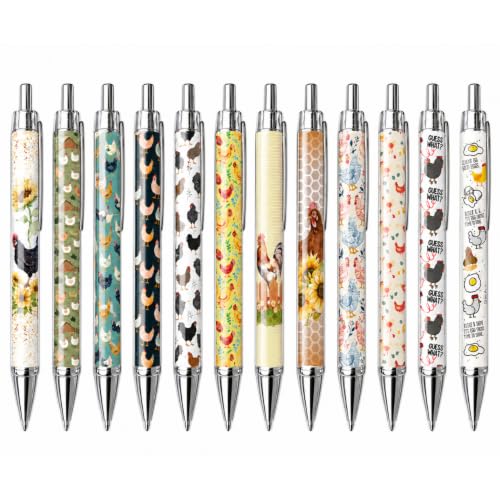 10PC Chicken Writing Pens Rooster Hay Chickens Lovers Ballpoint Lady Pen Office Supplies Pencils Bird Turkey Duck Roosters for Women Men Fun Themed Gag Gifts Gift Accessories Desk Decor Novelty