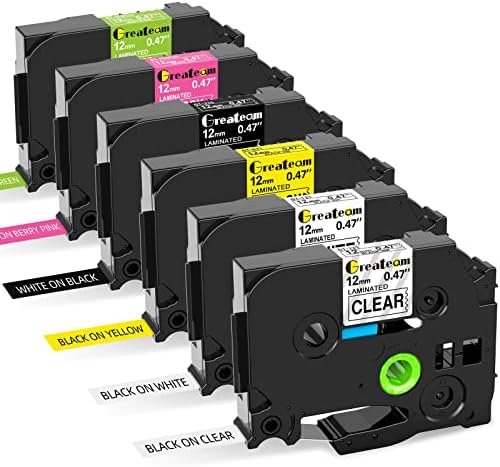 Greateam TZ Tape 12mm 0.47'' Replacement for Brother TZe P-Touch Label Tape 12mm TZe-231 TZe-631 TZe-335 TZe-131 MQP35/MQG35 for Brother Label Maker PTD210 PTH110 PTD600 D400 D200, 6-Pack