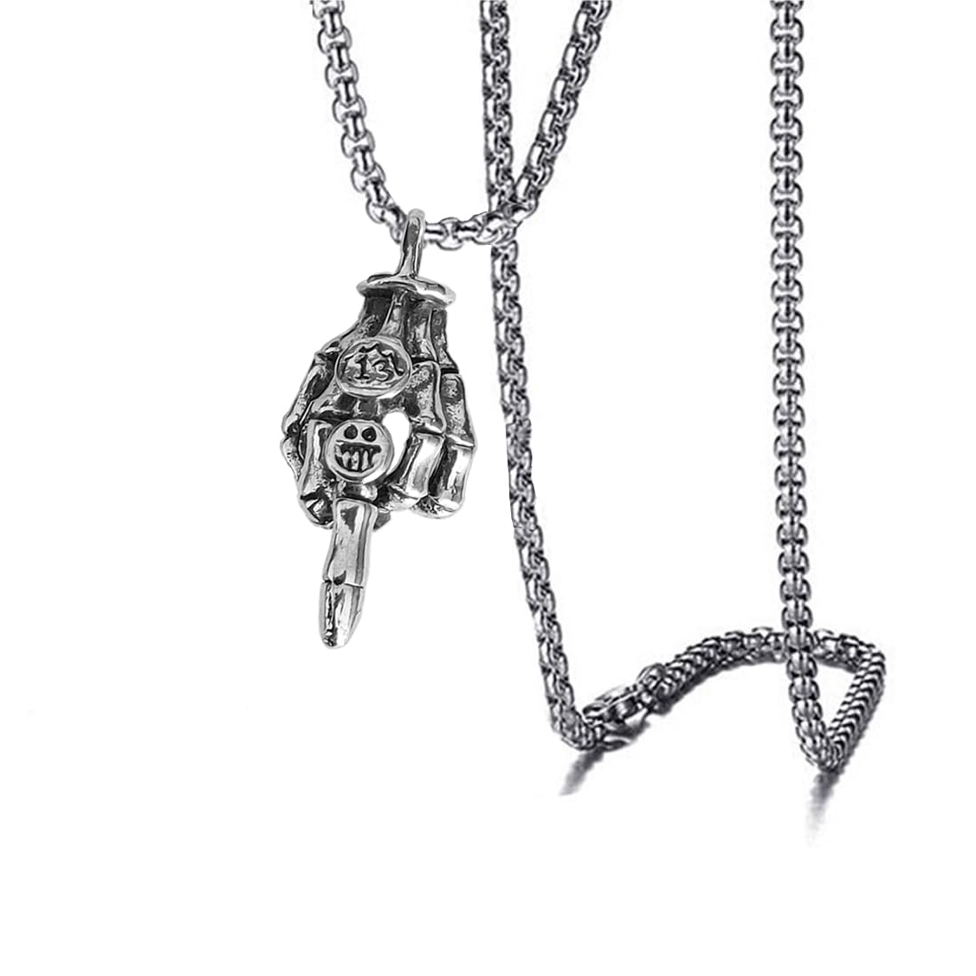 M Men Style Middle Finger Skeleton Hand Funny Gifts for Best Friends Silver Alloy,Metal Pendant Necklace Chain For Men And Women SPnL02 (B0C7KLT2XF) Amazon Price History, Amazon Price Tracker