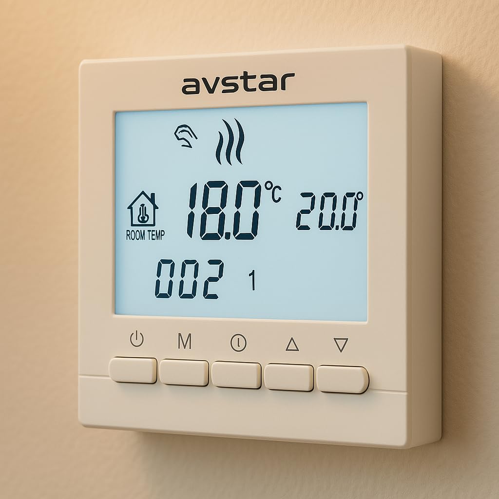 AVStar - Termostato Inteligente Digital programable para calefacción de calderas de Gas - Pantalla LCD para Facilidad de Control y programación (Blanco)