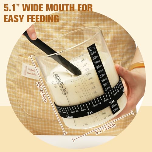 Image of 50oz Sourdough Starter Jar Kit, Wide Mouth Sourdough Container, Extra-Large Capacity Sourdough Jar for Sour Dough Bread, Sourdough Starter Kit(1Pack)