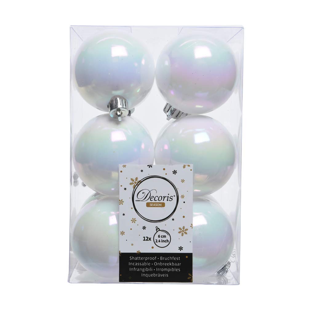 Decoris White 72 Iridescent Christmas Baubles Shatterproof Luxury Tree Decor 6Cm Iris
