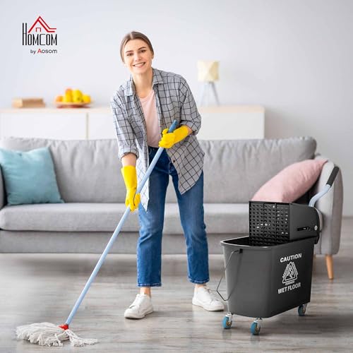 HOMCOM Putzwagen Reinigungswagen mit Wischmopp Presse 20 L Eimer mit Trennwand für Gebäudereinigung Hotel Schwarz – Bild 3