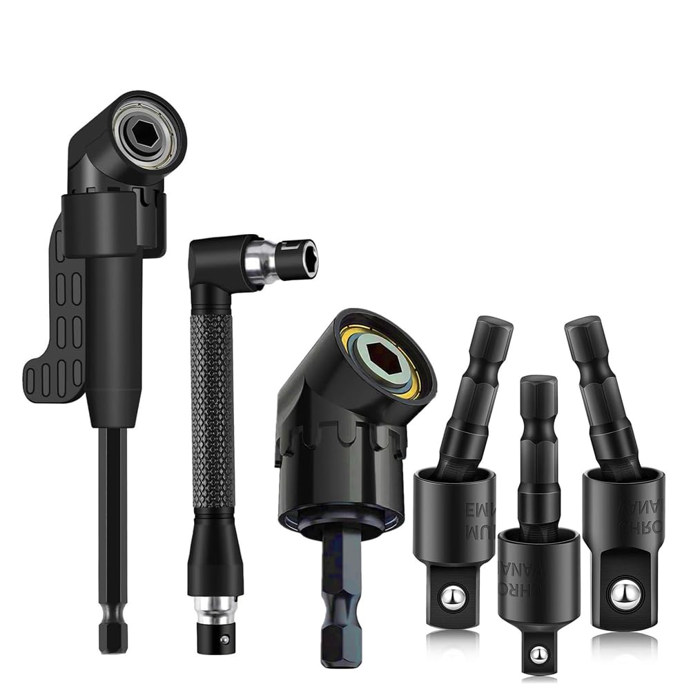 Povxlum 6Pcs Right Angle Drill Attachment Set including 105° Angle Drill Adapter and Impact Grade Socket Adapter