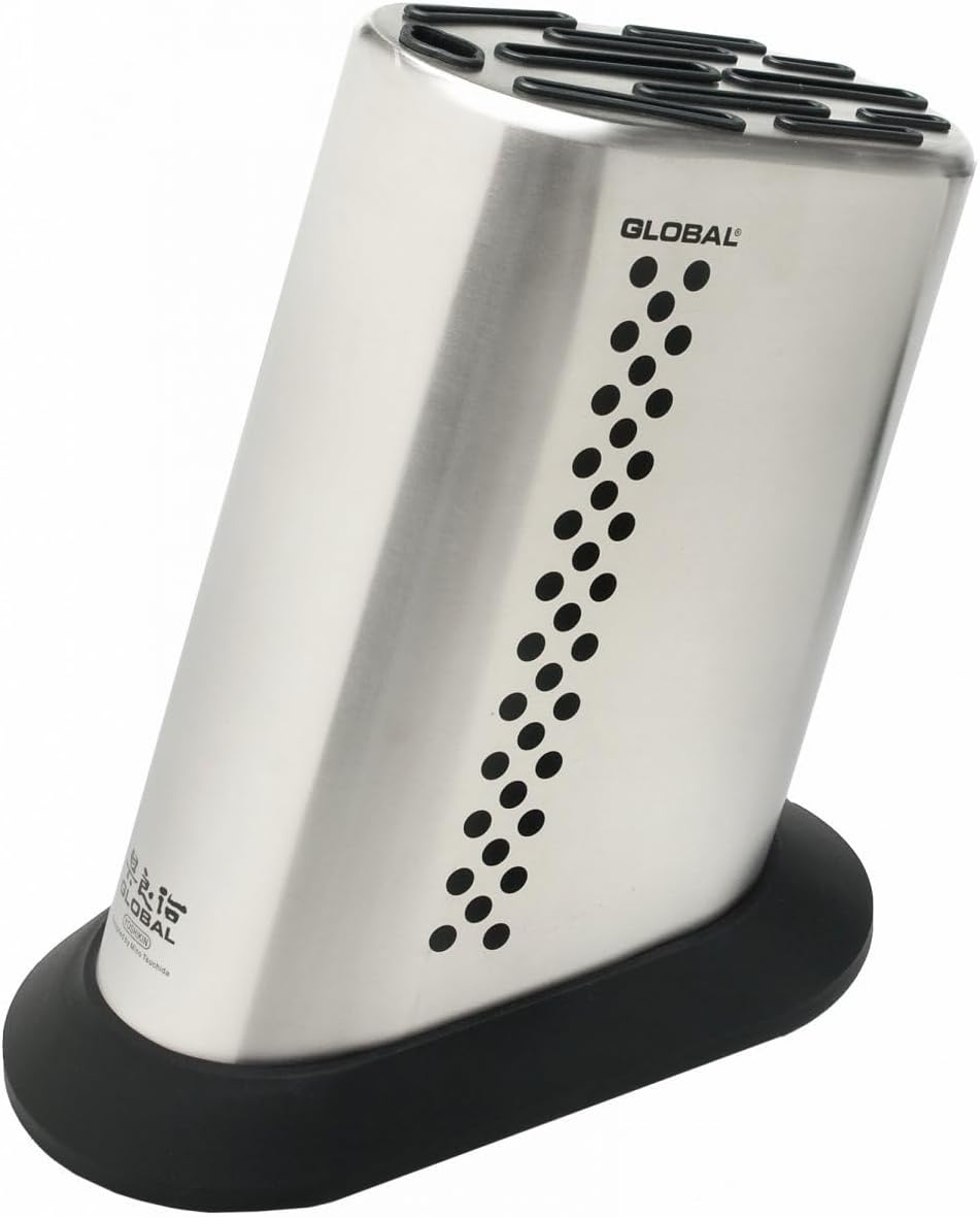 Knife Block for Up to 10 Global Knives and Knife Sharpener, Japanese Universal Kitchen Knife Holder Without Knives, Stainless Steel Knife Block, Silicone Non Slip Base Knife Storage, G-835/BD