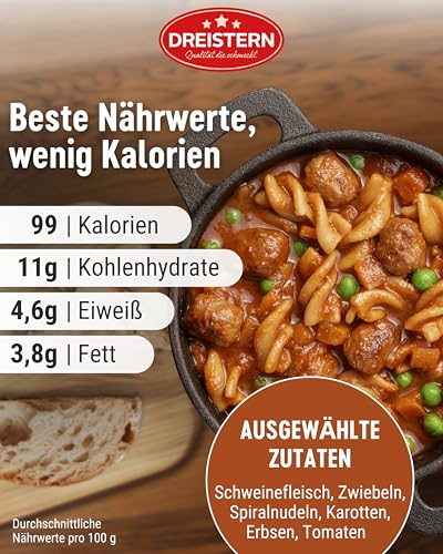 DREISTERN Gutsherrentopf 800g I Mit Fleischbällchen & Gemüse I Herzhafter Eintopf in recyclebarer Konservendose I Lange Haltbarkeit dank natürlicher Konservierung I Hausmacher Qualität – Bild 4