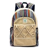 Anitya Hemp Backpack, 16x11 inches, Multi-Compartment Boho Daypack with Laptop Sleeve, Rope-Design Front Pocket, Handmade Nepal Hemp Bag, Unisex Eco-Friendly Travel Backpack