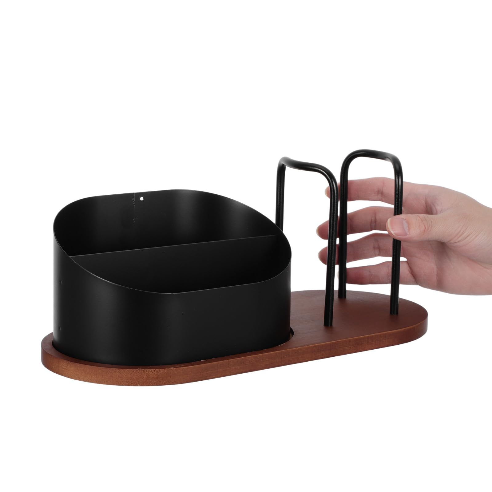 Organizzatore da Cucina in Legno e Acciaio Inox 2 Scomparti Divisi per Conservare Capsule di Caffè e Cannucce, per Ufficio e Workspace Rustico Riutilizzabile