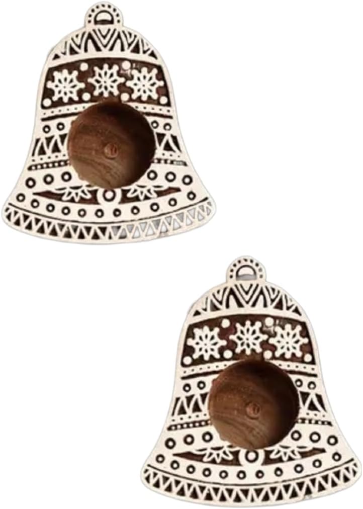INDACORIFY Christmas Tea Light Candle Holder Stand Bell Shaped Wooden Block Print Candel Holder for Christmas Decoration Items Candle Holder Stand (10)